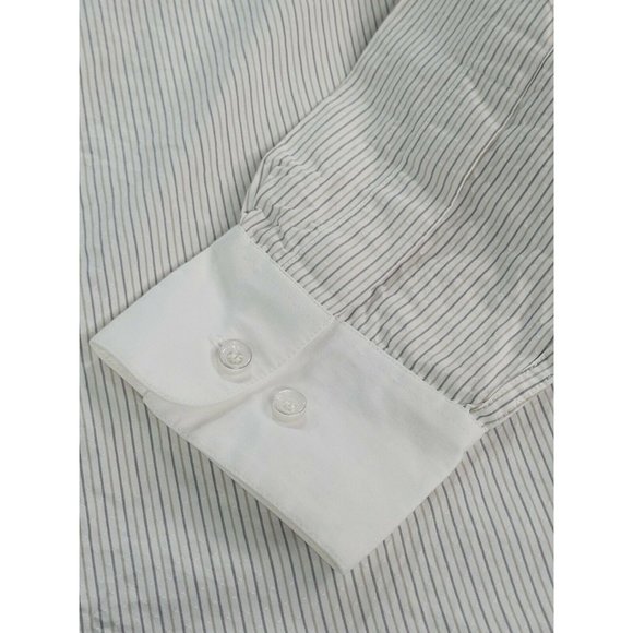 French Connection White Textured Beige & Brown Stripe Dress Shirt LS Size M - Picture 5 of 7